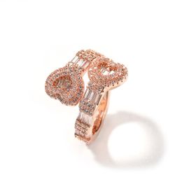 Hot Selling With Side Stones Personality Love Shape Hip Hop Iced Out Ring Couple Ladder Cubic Zirconia Open Ring for Women