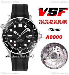 VSF V2 Diver 300M A8800 Automatic Mens Watch Ceramics Bezel Black Wave Texture Dial Rubber Strap 210.32.42.20.01.001 Super Edition Puretime 09b2