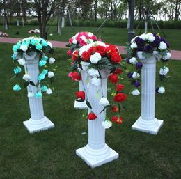 Upscale Party Decoration White Roman Column with Rose Lily Flower Sets Lead Cited Aisle Runners Pillar for Wedding Celebration Decor LLFA