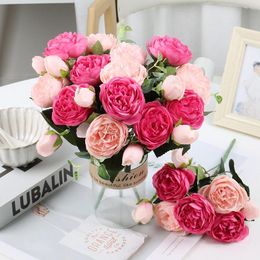 Decorative Flowers & Wreaths Artificial Silk Rose Peony 5 Big Head 4 Bud Wedding Home Living Room DIY Party Valentine's Day Gift Decorat