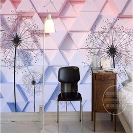 custom photo wall mural wallpaper-3d Luxury Quality HD Pink Dandelion abstract geometric large wall mural