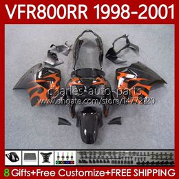 Body Kit For HONDA Interceptor VFR 800RR 800 CC RR VFR800RR 1998 1999 2000 2001 Bodywork 128No.85 VFR-800 800CC VFR800R 98-01 VFR800 RR 98 99 00 01 Orange flames Fairing