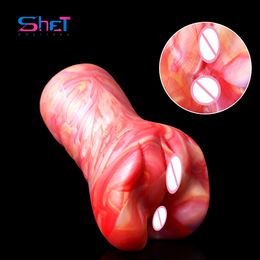 SHET Double Channel Realistic Airplane Cup Soft Silicone Male Masturbation Exercise sexy Products Vacuum Pocket Toy For Men