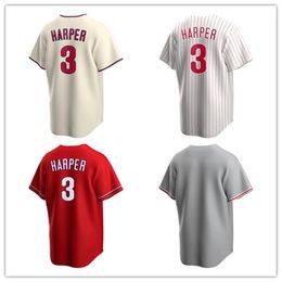 Baseball Jerseys Bryce Harper 3 Jesrey White Cream Red Gray Color Button Up Men Size S-XXXL Stitched Mix And Match All Jerseys Blank No Name