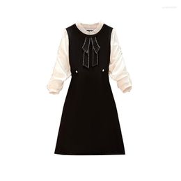 Casual Dresses Office Ladies Chic Mini Dress Plus Size Splicing Black Wome Elegant Style Vestido Festa A-line Women Clothes