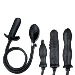 Anal Plug Woman Ass Dilator sexy Toy Expansion Diameter Inflatable Dildo with Beads Man Built-in Silicone Column SM