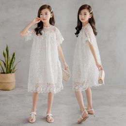 Girl's Dresses 2022 Summer Girls Dress Embroidered Floral Lace Kids For Girl Princess Costume Teenage Children Clothing Wedding