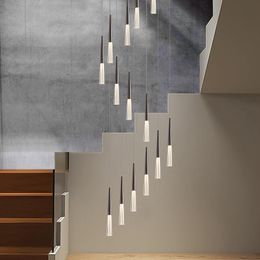 Pendant Lamps Modern Staircase Chandelier LED Black Cone Home Villa Living Room Lighting Decorative Lustre ChandelierPendant