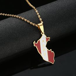 Pendant Necklaces Gold Plated Stainless Steel Peru Map With Flag For Women Unisex Silver Peruvian Souvenir JewelryPendant