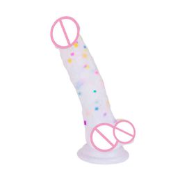 Nxy Dildos Jelly Particles Rainbow Transparent Simulation Penis Female False Masturbation Adult Products 220601