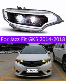 Headlights All LED Lights For Jazz Fit 20 14-20 18 GK5 LED Auto Dynamic Headlight Assembly Guide DRL RHD And LHD Version Bicofal Lens Accessories