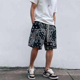 Japanese Retro Cashew Blossom Full Printed Sports Capris Mens Fashion Brand Hip-hop Loose Wide Leg Casual Shorts