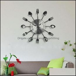 Wall Clocks Home Decor Garden Cutlery Modern Kitchen Living Room Spoon Fork Knife Clock Mechanism Design Art 21Hr V Drop Delivery 2021 1Ez