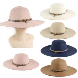 2022 New Summer Ladies Outdoor Travel Sun Hat Panama Style Soft Straw Hat Fashion Dome Beach Hat UV Protection Big Brim