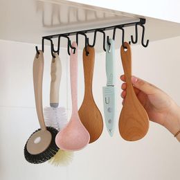 Hooks & Rails Kitchen Hook Racks Wall-Mounted Large Capacity Iron Storage Rack For Rags Cups SpoonsHooks