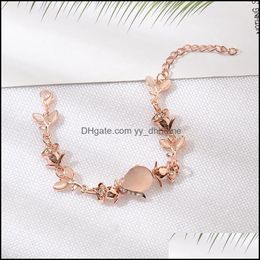 Charm Bracelets Pretty Leaves Opal Bracelet Women Jewelry Gold Color Crystal Statement Bangles Exquisite Bracele Yydhhome Yydhhome Dhizs