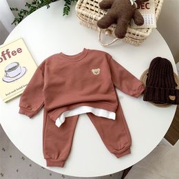 Toddler Children Clothing Sets Cute Bear Embroidery Sweatshirt+Harem Pants 2pcs Baby Girl Clothes Suit Kids Boys Casual Outfits 220507