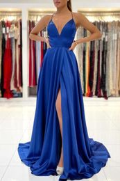 Sexy Backless High Split Bridesmaid Dresses 2022 New Spaghetti Straps Simple Party Gowns Plus Size Bridesmaid Prom Wears BC9431259S