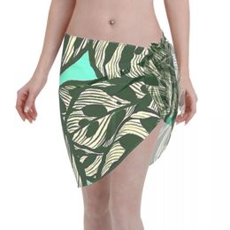 Women's Swimwear Calathea Makoyana Short Wrap Skirt Tropical Leaves Beach Sarongs Swimsuit Girl Coverups Bikini Scarf SwimwearWomen's