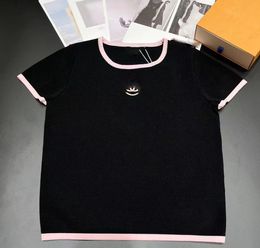 612 2022 Runway Summer Brand Same Style T Shirt Crew Neck Short Sleeve Pink Pullover Women's Sweaters feiting
