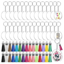 Keychains Acrylic Keychain Blanks Kits Key Rings Clear Discs Circles Tassel Pendants DIYKeychains