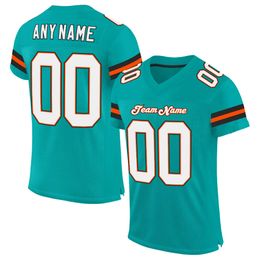 Custom Aqua White-Orange-0909 Mesh Authentic Football Jersey