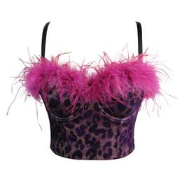 Women's Tanks & Camis Women's Corset Bustier Bra Night Club Sexy Cropped Top Vest Feather Camisole Niche Dance Party Wrap Chest Camisole