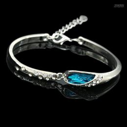 Bangle Shiny Bright Blue White Water Drip Crystal Double Parts Linked Short Chain Adjustable Silver Plated Bracelets & Bangles Women1 Inte22