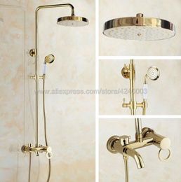 Bathroom Shower Sets Luxury Gold Colour Brass Rain Set Faucet Wall Mount Tub Mixer Tap With Handheld Head Kgf415Bathroom