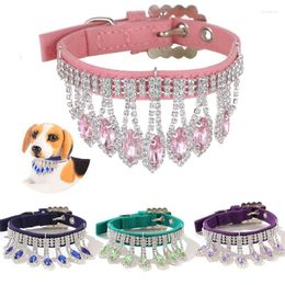 Dog Collars & Leashes Pink Jewelry Cat PU Leather Collar Necklace For Dogs Animals Bling Rhinestones Pet Accessories Puppy Chihuahua Pug
