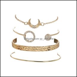 Link Chain Bracelets Jewellery Fl Diamond Circle Water Drop Open Crescent Mti-Layer Fashion Knotting Turquoise Triangle Combination Set Adjus