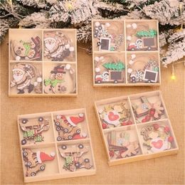 12Pcs Year Wooden Ornaments Tree DIY Wood Crafts Merry Christmas Decorations Xmas Natal Navidad Y201020