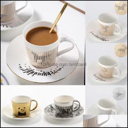 Cups Saucers Dynamic Mirror Reflection Coffee Mug Plate Cup Ceramic Horse Anamorphic Creative Home Drinkware Tea Dish Set Gift Drop Delive