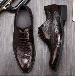 Designer-Top end Men leather dress shoes Shallow mouth Crocodile & Ostrich pattern Luxury cow leather manual drilling lace-up shoes