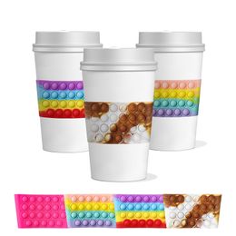 christmas novelty mugs Australia - Rainbow Solid Fidget Bubble Board Handles Insulated Sleeve Collapsible Silicone Coffee Mug Ceramic Cup Novelty Christmas Gift Ornaments DHL FREE Y01