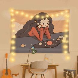 Background Cloth In The Wind Cute Photo Live Hanging Girl Bedroom Nightstand Dormitory Decorative Wall Rugs J220804