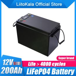 NEW LiitoKala 12V LiFePO4 Battery pack 12.8V 200Ah RV Campers Waterproof Golf Cart Batteries 4000 Cycles Off-Road Off-grid Solar energy 150ABMS 14.6V20A charger
