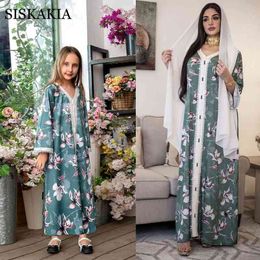 Siskakia Mother And Girl Dress Autumn Casual Muslim Family Outfits Ethnic Print Middle East Kids Mom Girls Matching Clothes