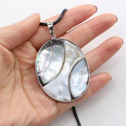 Elliptical Shell Charms Necklace Natural Black Mother Of Pearl Shells Pendant Leather Rope Chain Necklaces Gift For Women Men