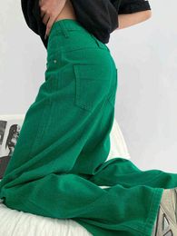 HOUZHOU Green Baggy Jeans Y2K Aesthetic Women Oversize Korean Fashion Streetwear Wide Leg Denim Pants Vintage Trousers Pantne T220728