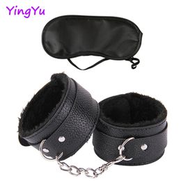 2pcs/set PU Leather sexy Handcuffs with Eye Mask Toys for Couples Adult Games Slave Bondage Restraints Erotic Accessories Beauty Items