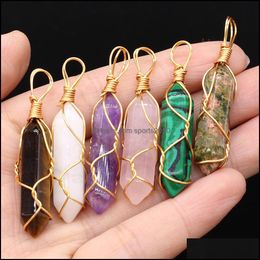 Arts And Crafts Arts Gifts Home Garden Natural Stone Charms Hexagon Crystal Pendants Gold Color Wire Wrap Rose Quartz For Dhjhe