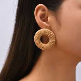 Dangle & Chandelier Simple Fashion Female Handmade Vine Rattan Woven Straw Drop Earrings For Women Bohemian Geometric Round Dangle Earring Jewelry