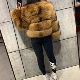 2021 New Casaco Feminino Winter Fake Raccoon Fur Fluffy Faux Brown Thick Warm Outerwear Overcoat J220719