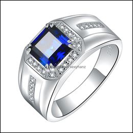 With Side Stones Men Diamond Rings Platinum Plated Tanzanite Blue Corundum Mens Women Ring Love Wedding Eng Sexyhanz Dhvqe