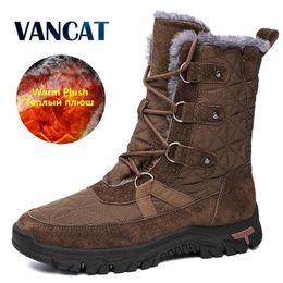 Brand Winter Waterproof Mens Warm Plush Snow Outdoor Nonslip Hiking Work Shoes Men Ankle Boots 201204