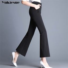 New Casual Women Flare Pants Solid Colour Black Slim Pants skiny High Waist Tassels Stretch Flared Trousers Women 210412