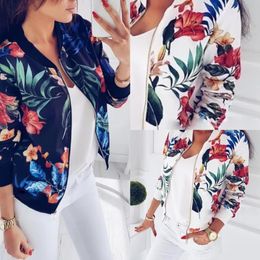 Women's Jackets Women Floral Spring Summer Long Sleeve Zipper Print Bomber Jacket Casual Pocket Slim Female Fashion Outwears Plus SizeWomen'