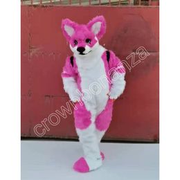 halloween Pink Rose Husky Dog Mascot Costumes High quality Cartoon Character Outfit Suit Xmas Outdoor Party Outfit Adult Size Promotional Advertising Clothings
