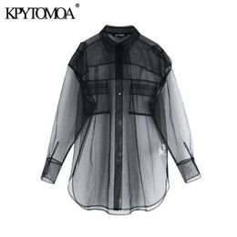 Vintage Sexy Transparent Oversized Long Style Mesh Blouses Women 2020 Fashion Long Sleeve See Through Female Shirts Chi Tops T200321